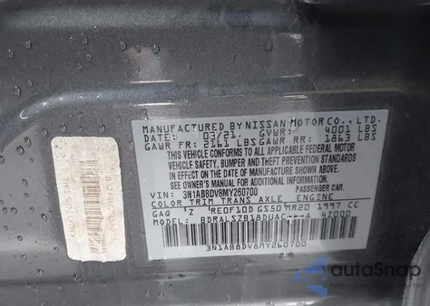 2021 Nissan Sentra Sr Xtronic Cvt from USA, damaged, VIN 3N1AB8DV8MY260700